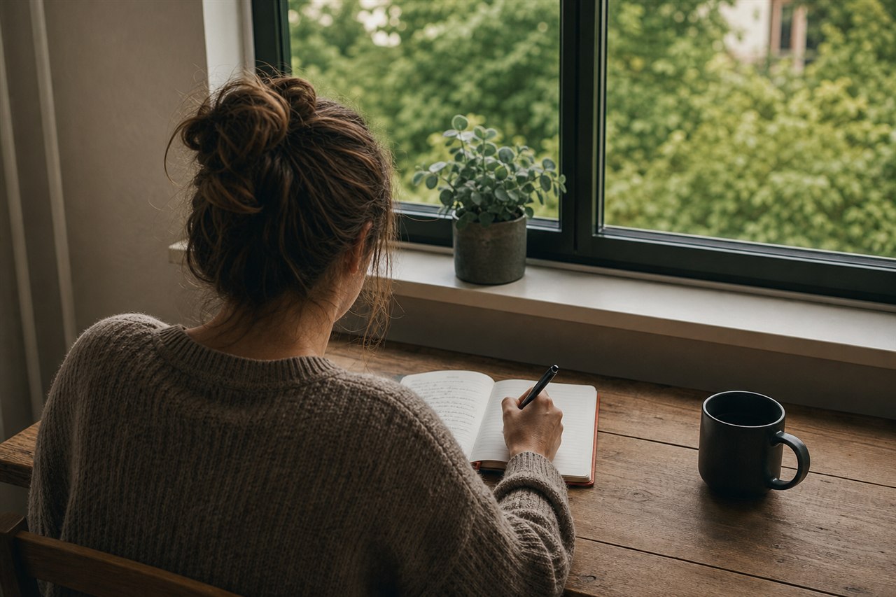 Iemand schrijft een persoonlijke ervaring op